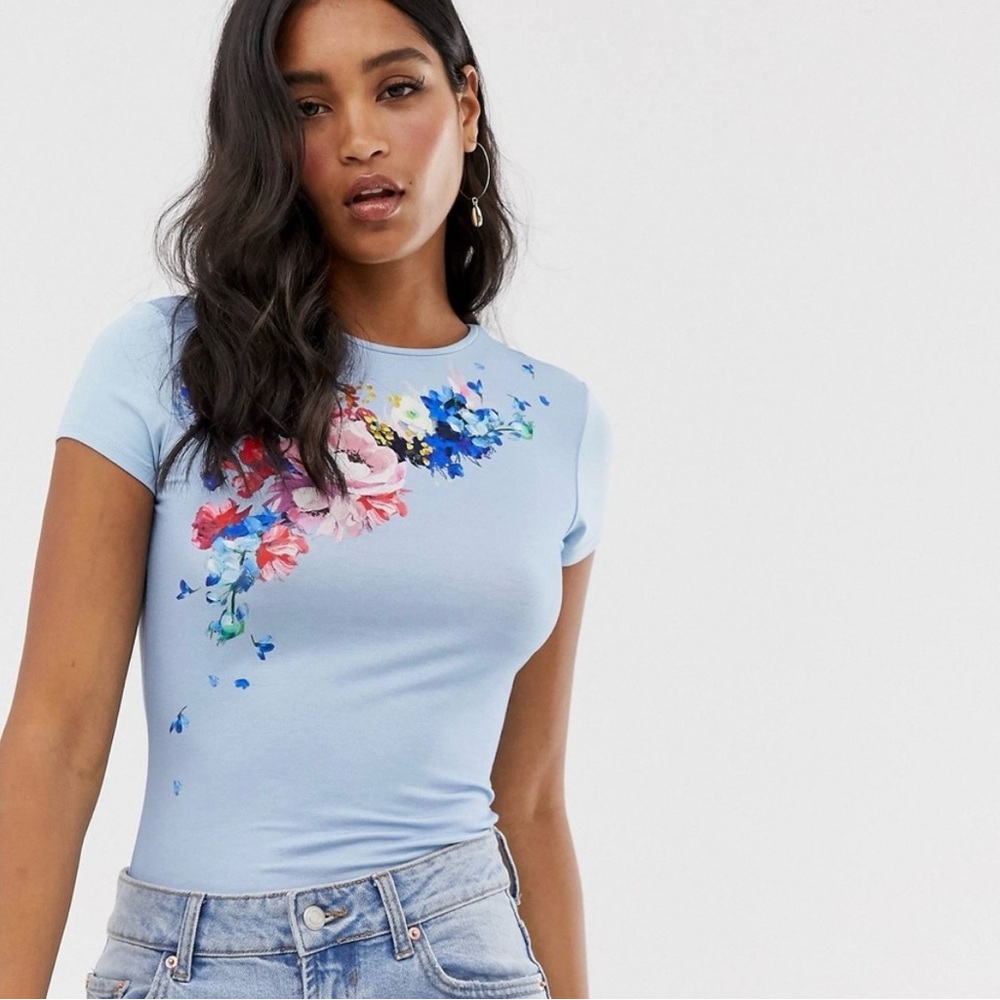 Ted Baker Size 0 Banzra Blue Floral Short Sleeve Tshirt